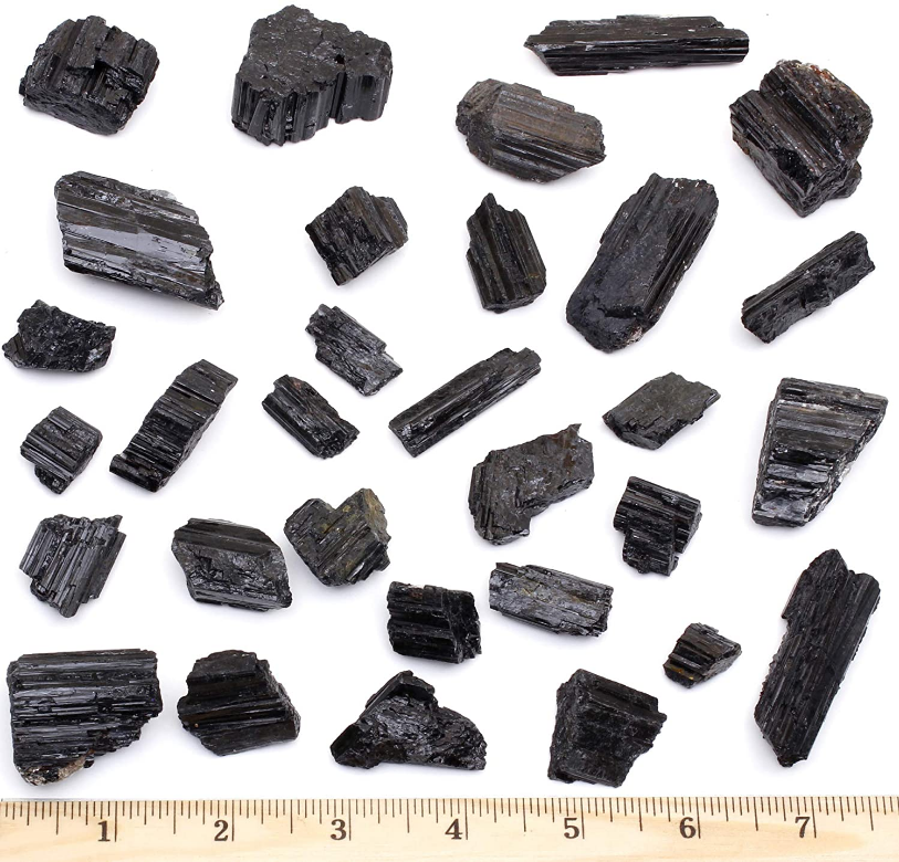 Raw Selenite and Black Tourmaline Natural Stones