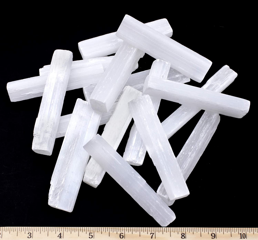 Raw Selenite and Black Tourmaline Natural Stones